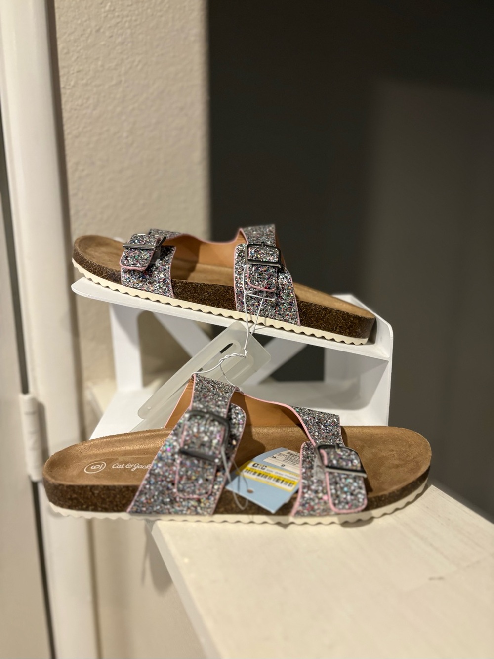 Kids' Drew Footbed Sandals Silver - Cat & Jack - Big Girl Youth Size 6 NEW